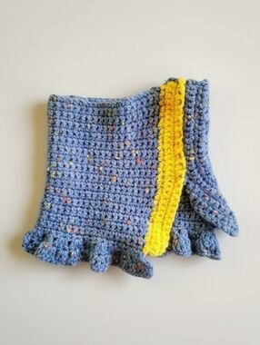 Handmade Blue and Yellow Crocheted Neckwarmer Scarf